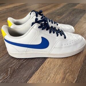 Nike Courtvision Men's White and Blue Sneakers with Yellow Accents